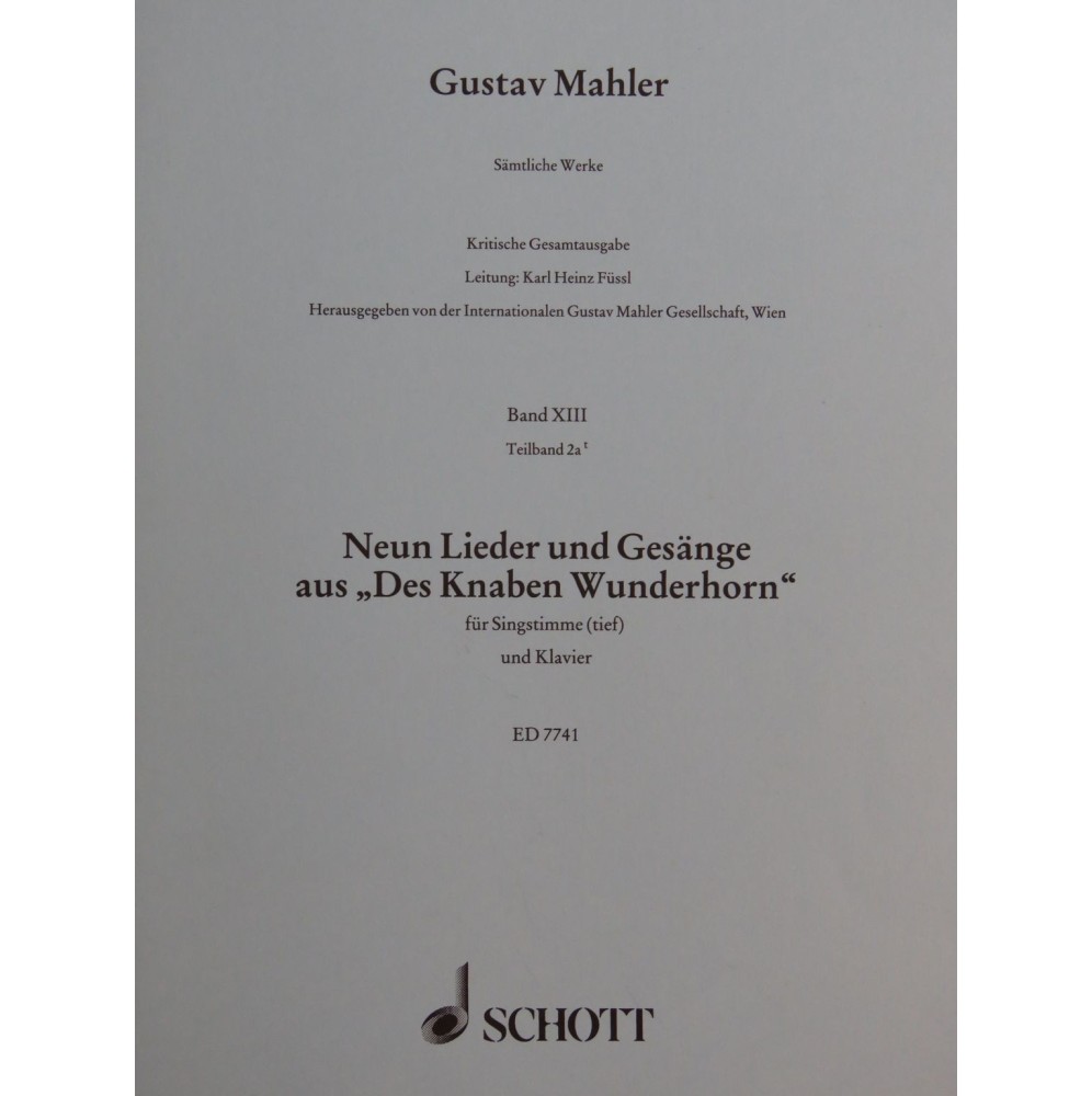 MAHLER Gustav Neun Lieder und Gesänge Chant Piano 1991
