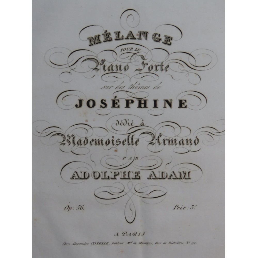 ADAM Adolphe Mélange sur Joséphine op 56 Piano ca1830