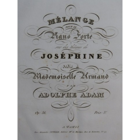 ADAM Adolphe Mélange sur Joséphine op 56 Piano ca1830