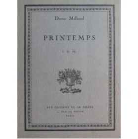 MILHAUD Darius Printemps Cahier No 1 Piano 1920