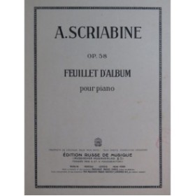 SCRIABINE Alexandre Feuillet d'Album op 58 Piano