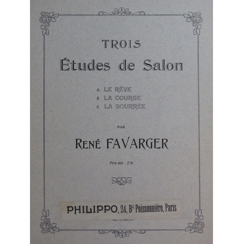FAVARGER René Trois Études de Salon Piano