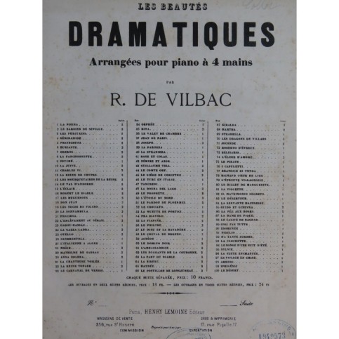 DE VILBAC Renaud Beautés du Barbier de Séville Suite No 1 Piano 4 mains ca1855