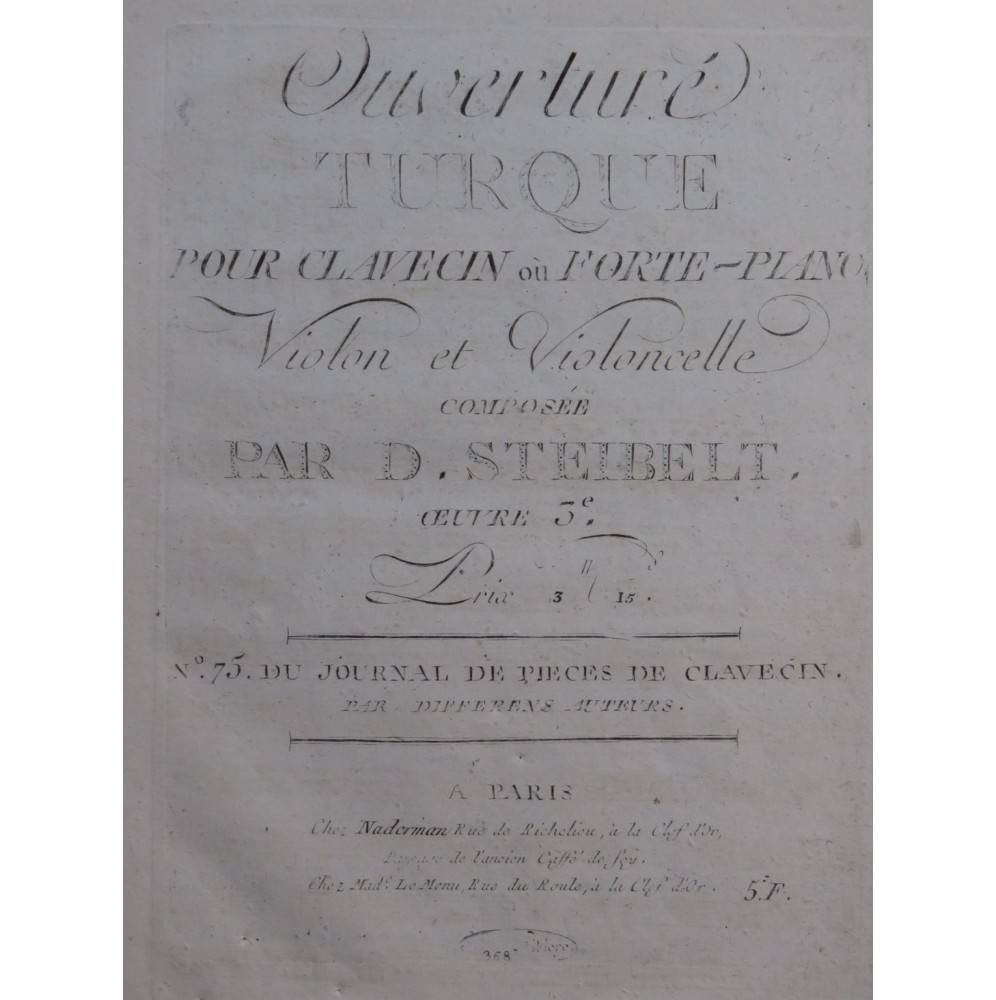 STEIBELT Daniel Ouverture Turque op 3 Violoncelle ca1792