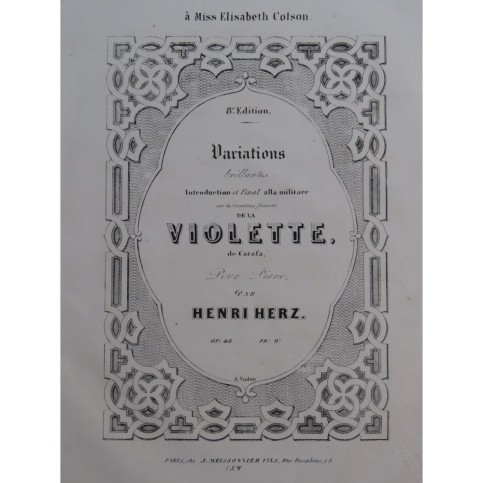 HERZ Henri Variations Brillantes sur la Violette op 48 Piano ca1845