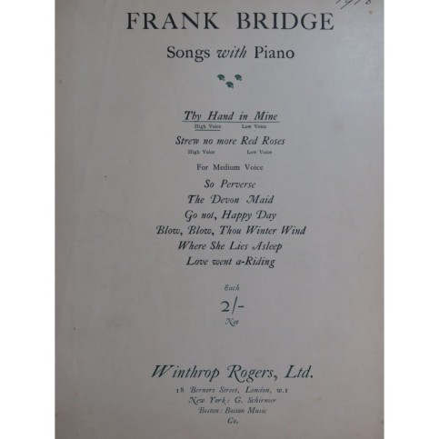 BRIDGE Frank Thy Hand in Mine Chant Piano 1917