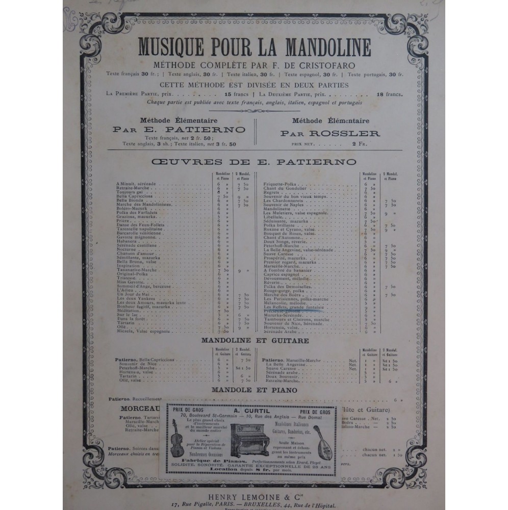 PATIERNO E. Les Reflets Piano Mandoline ca1900