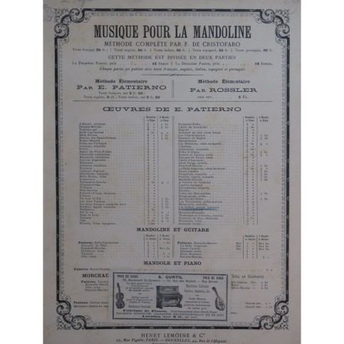 PATIERNO E. Les Reflets Piano Mandoline ca1900