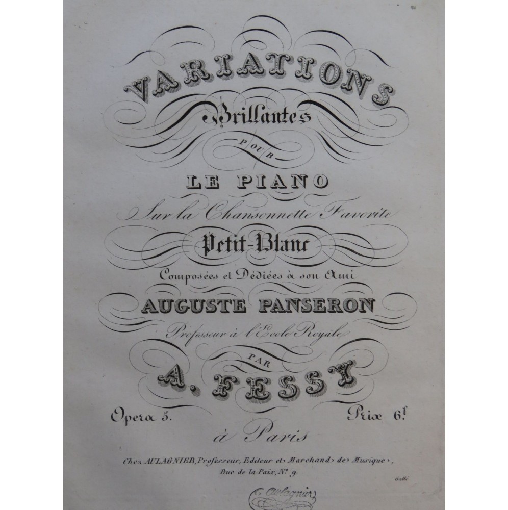 FESSY Alexandre Variations sur Petit Blanc Piano ca1830