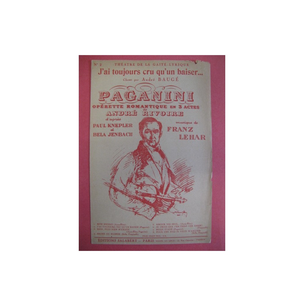 J'ai toujours cru qu'un baiser (opérette "Paganini" de Rivoire/Lehar) 1925