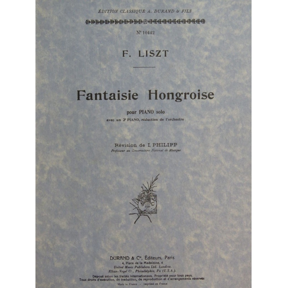 LISZT Franz Fantaisie Hongroise 2 Pianos 4 mains 1954