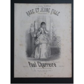 CHARREIRE Paul Rose et jeune fille Chant Piano 1870