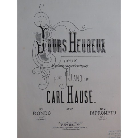 HAUSE Carl Jours Heureux Piano ca1870