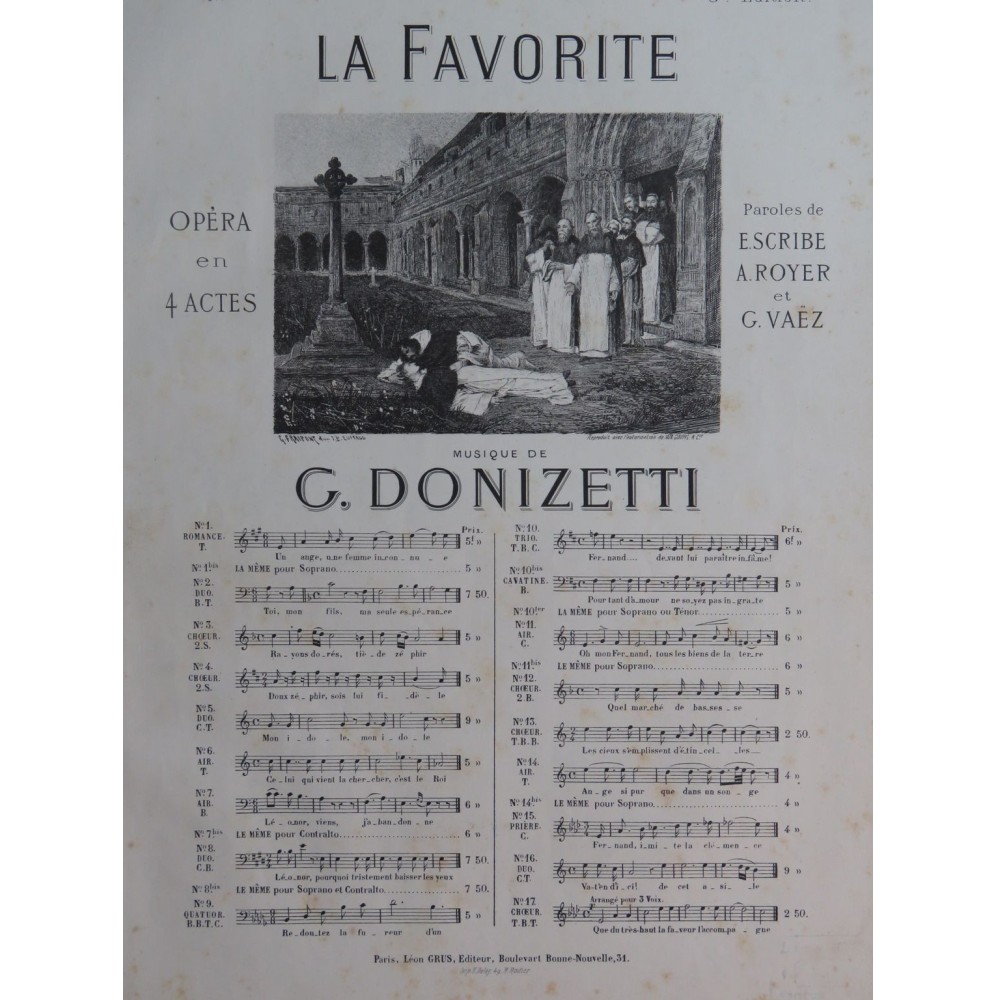 DONIZETTI G. La Favorite No 1 Chant Piano ca1860