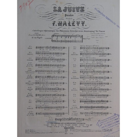 HALÉVY F. La Juive No 18 Chant Piano ca1857