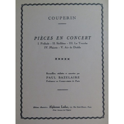 COUPERIN François Pièces en Concert Piano Violoncelle 1973