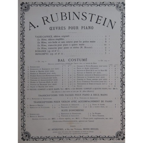 RUBINSTEIN Antoine Romance op 26 Piano ca1860