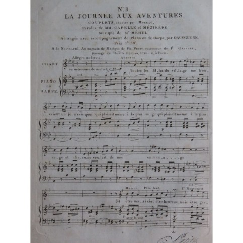 MÉHUL La Journée aux Aventures No 8 Chant Piano ou Harpe ca1820