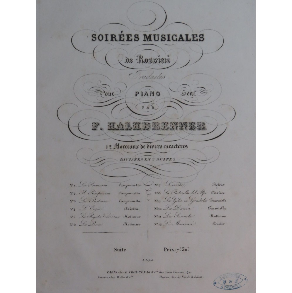 KALKBRENNER Frédéric Soirées Musicales Rossini 1ère Suite Piano ca1840