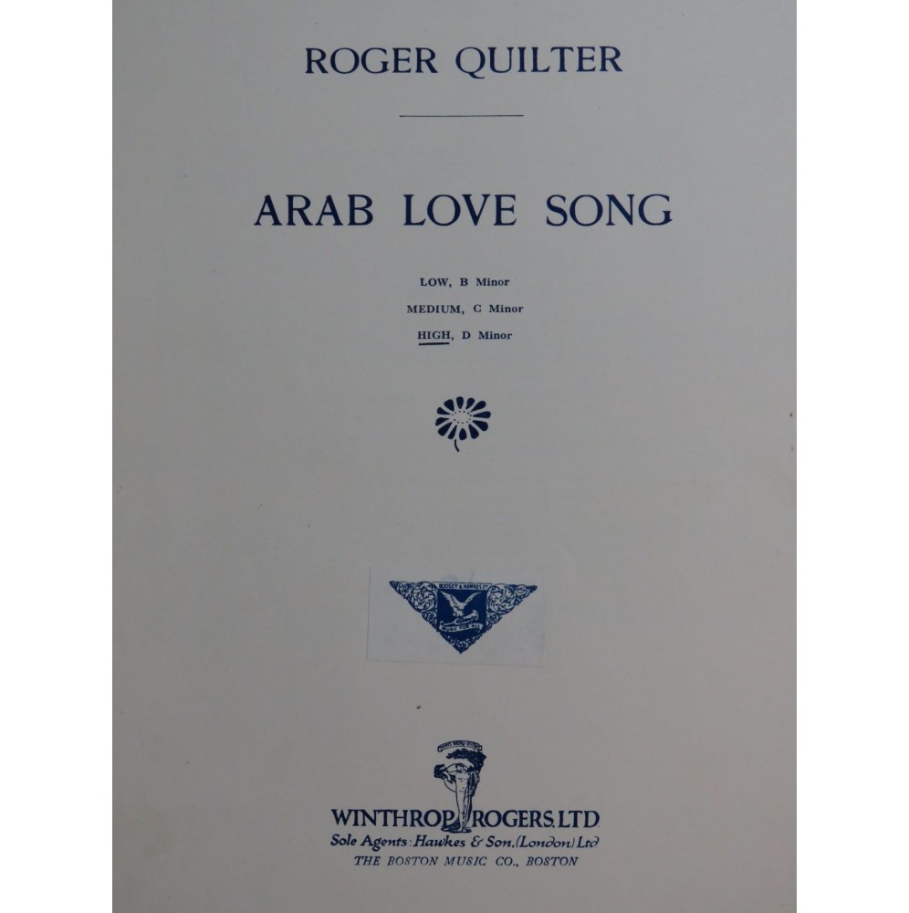 QUILTER Roger Arab Love Song Chant Piano 1927