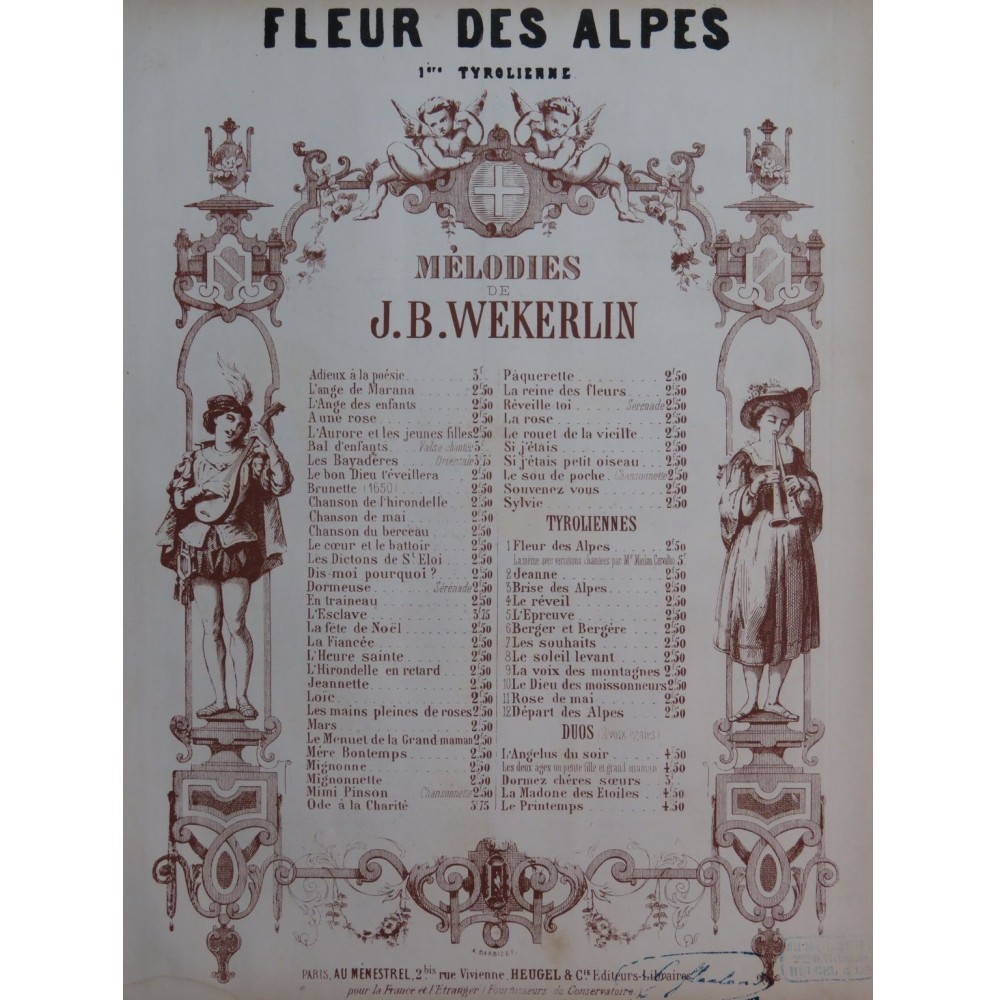 WEKERLIN J. B. Fleur des Alpes Chant Piano XIXe siècle