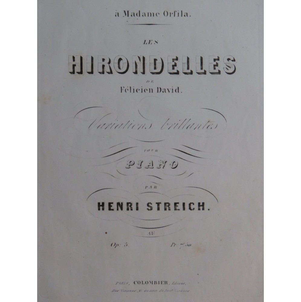 STREICH Henri Les Hirondelles de Félicien David Piano ca1845