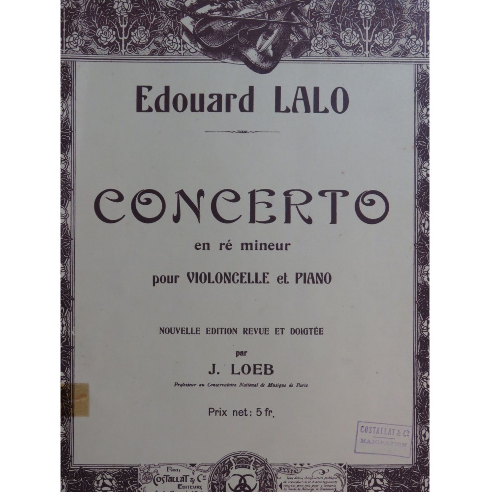 LALO Edouard Concerto en Ré mineur Violoncelle Piano