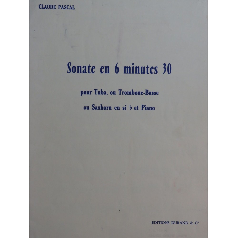 PASCAL Claude Sonate en 6 minutes 30 Piano Tuba ou Trombone 1958