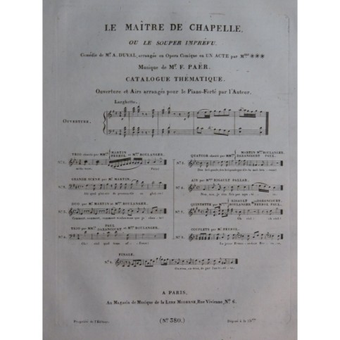 PAËR Ferdinand Le Maître de Chapelle No 3 Chant Piano ou Harpe 1821