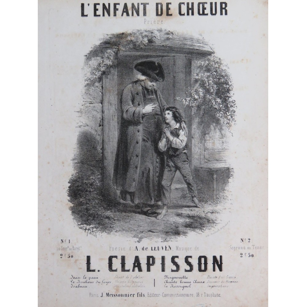 CLAPISSON Louis L'Enfant de Choeur Chant Piano ca1840