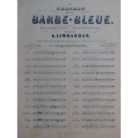 LIMNANDER Armand Le Château de Barbe-Bleue No 11 Chant Piano 1851