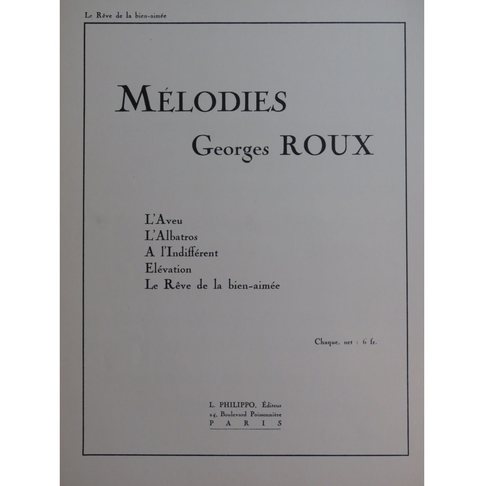 ROUX Georges Le Rêve de la bien-aimée Chant Piano