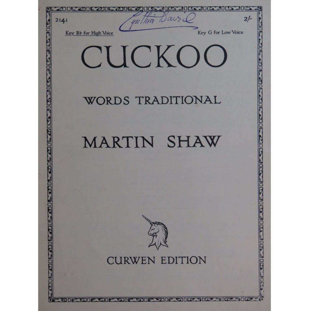 SHAW Martin Cuckoo Chant Piano 1915