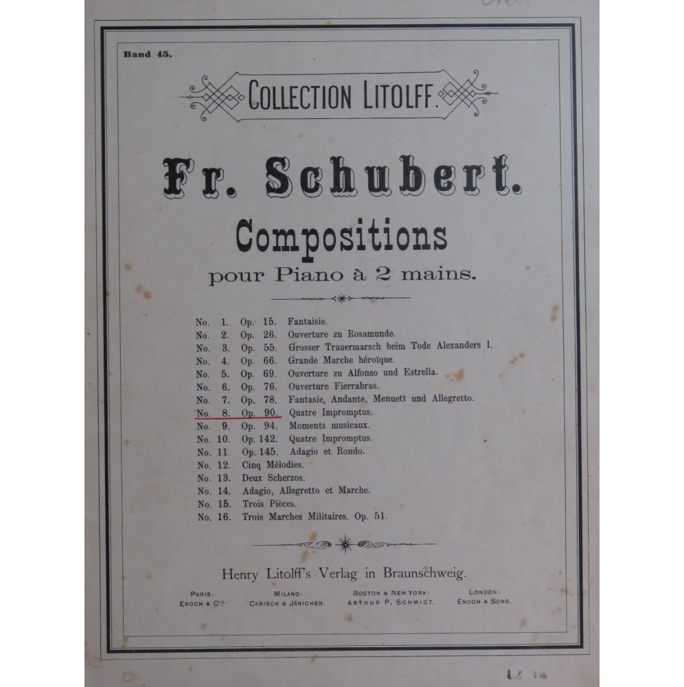 SCHUBERT Franz Quatre Impromptus op 90 Piano