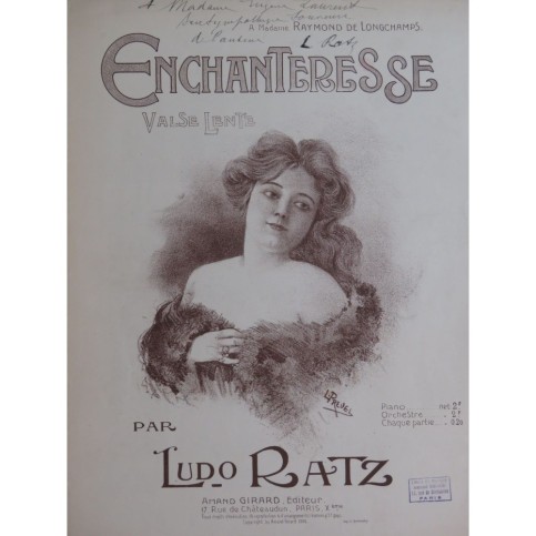 RATZ Ludo Enchanteresse Valse Dédicace Piano 1906