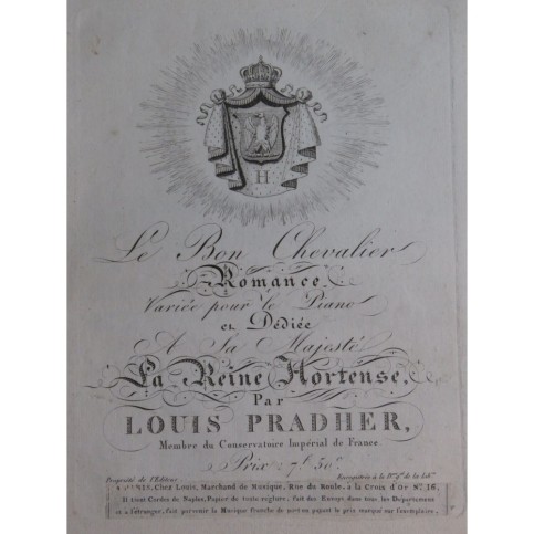 PRADHER Louis Le Bon Chevalier Romance Piano ca1820