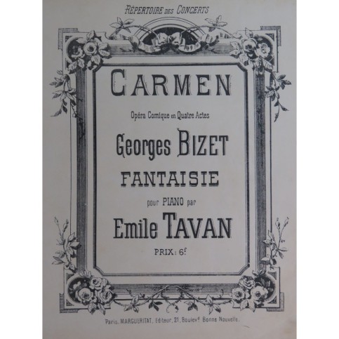 TAVAN Émile Fantaisie sur Carmen Piano XIXe