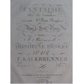 KALKBRENNER Frédéric Fantaisie No 1 Il Pleut Bergère Piano ca1820