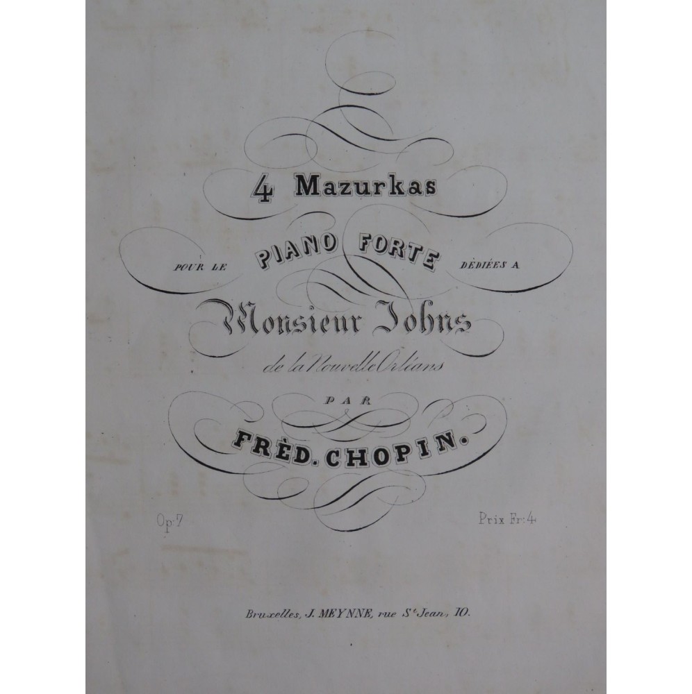 CHOPIN Frédéric Quatre Mazurkas op 7 Piano ca1850