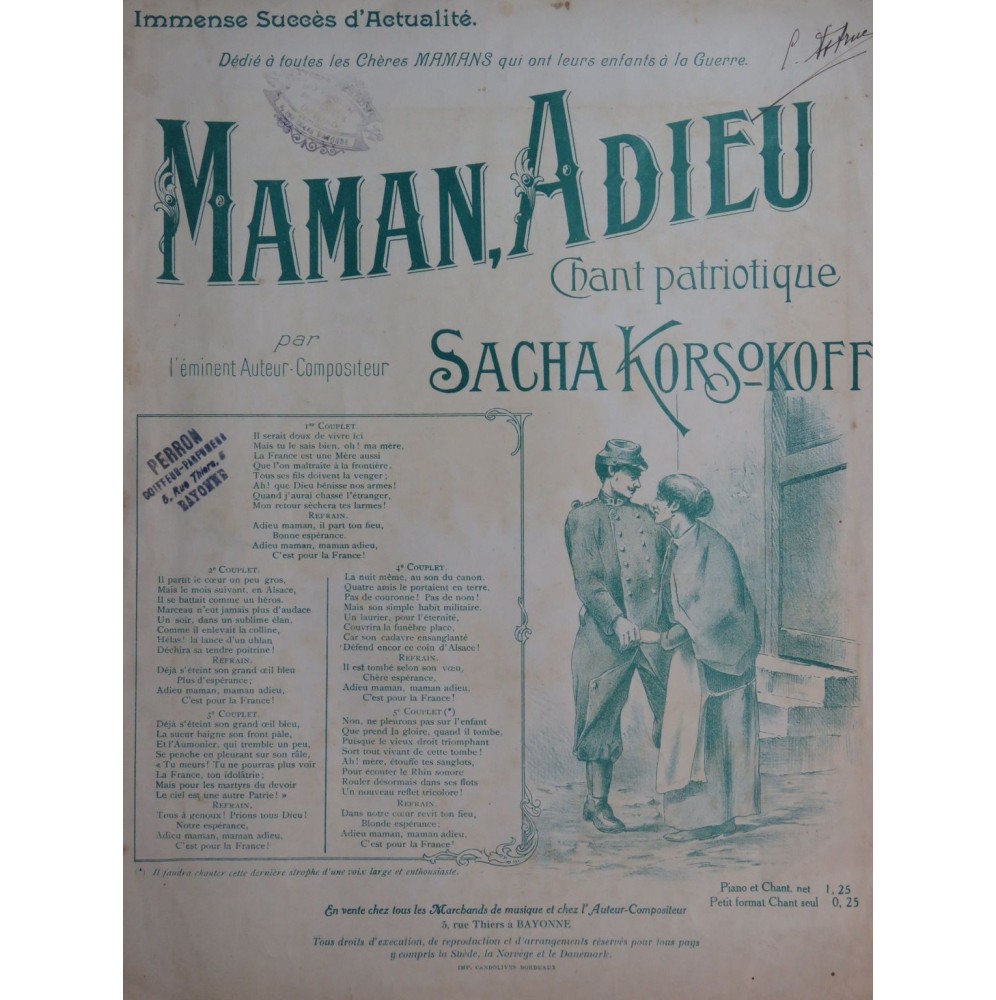 KORSOKOFF Sacha Maman Adieu Chant Piano