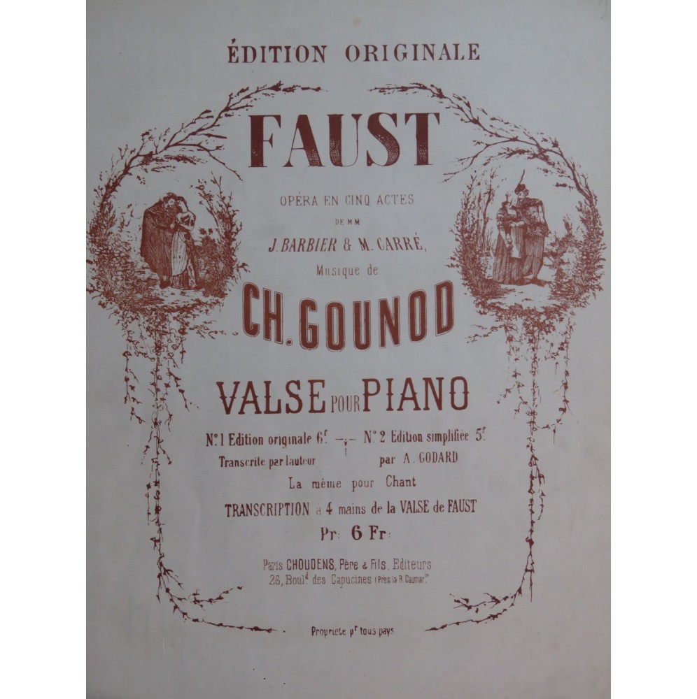 GOUNOD Charles Faust Valse Piano ca1880