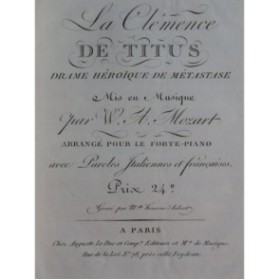 MOZART W. A. La Clémence de Titus Ouverture Duo Chant Piano 1807