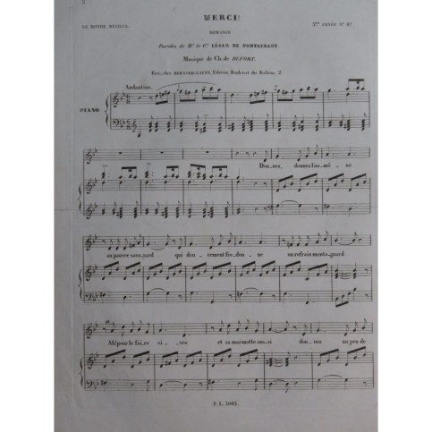 DE DUFORT Charles Merci ! Chant Piano ca1840