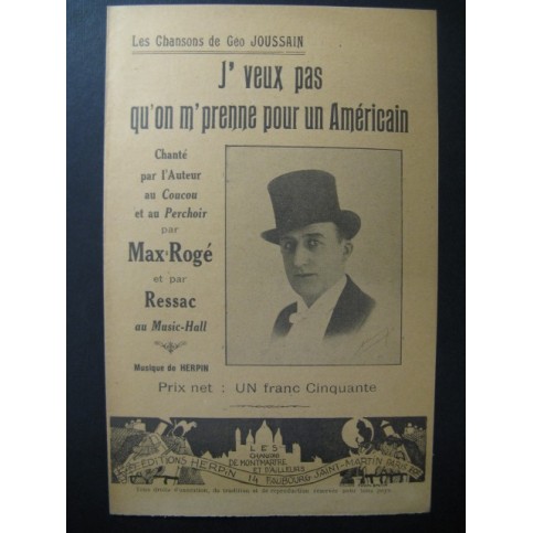 J'Veux pas qu'on m'prenne pour un Américain  Max Rogé Chanson  1926