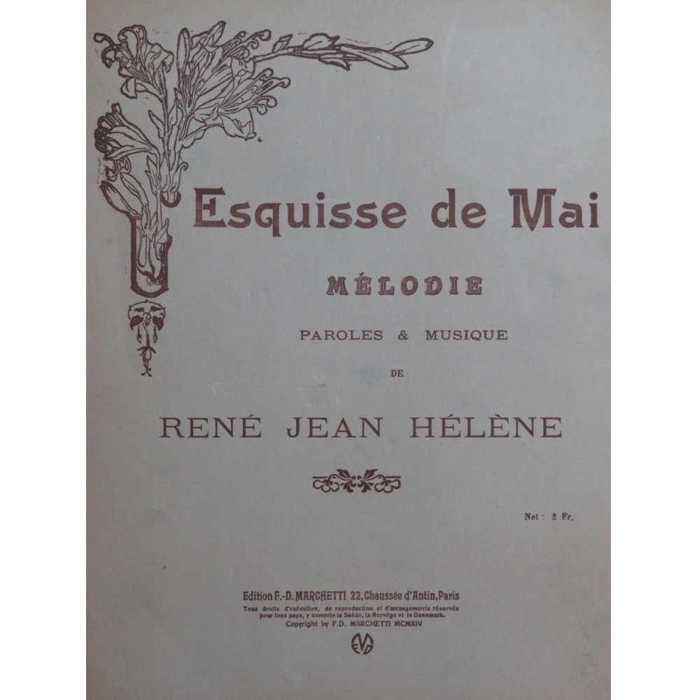 HÉLÈNE René Jean Esquisse de Mai Chant Piano 1914