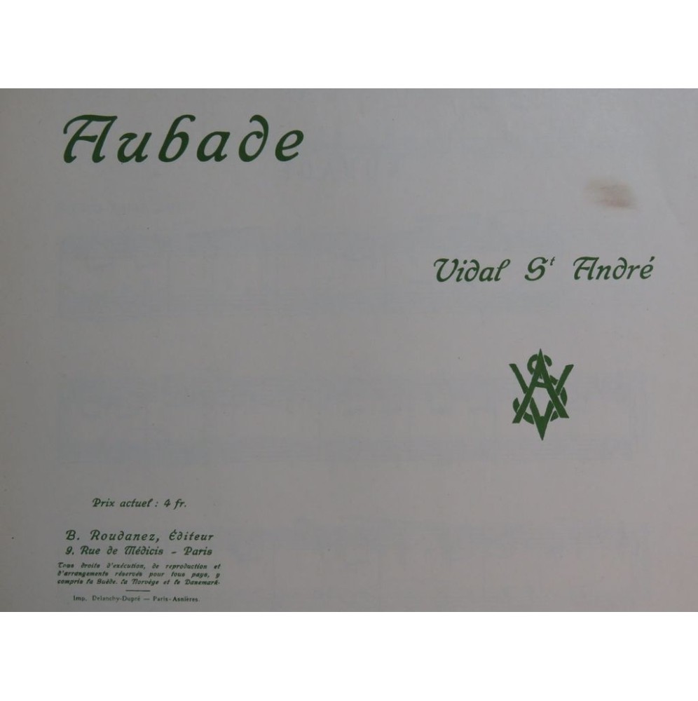 VIDAL SAINT-ANDRÉ Aubade Piano 1927