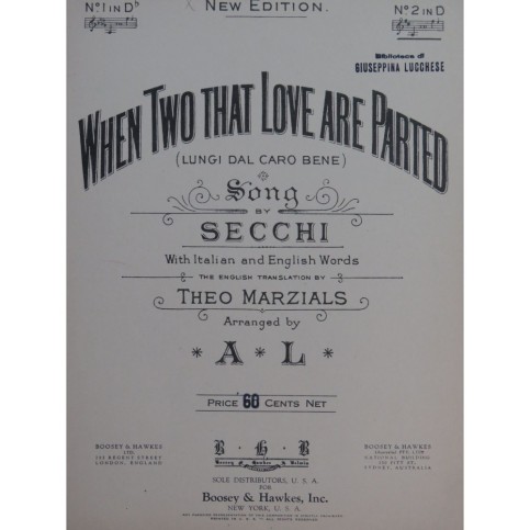 A. L. When Two That Love Are Parted Chant Piano 1939
