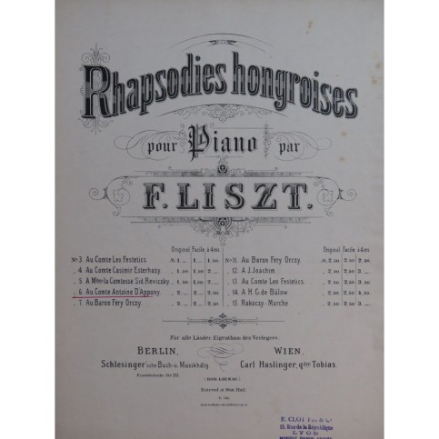 LISZT Franz Rhapsodie Hongroise No 6 Piano XIXe