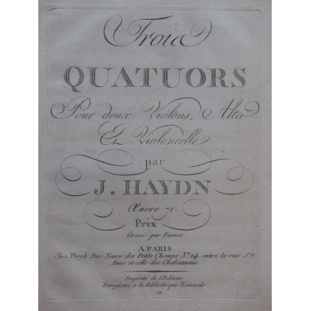 HAYDN Joseph Trois Quatuors op 71 2e Violon Alto Violoncelle ca1798
