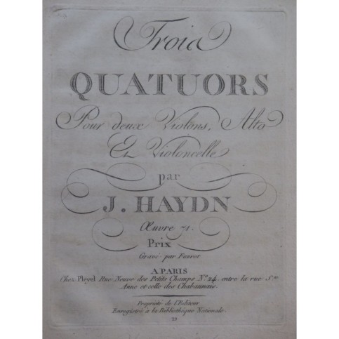 HAYDN Joseph Trois Quatuors op 71 2e Violon Alto Violoncelle ca1798